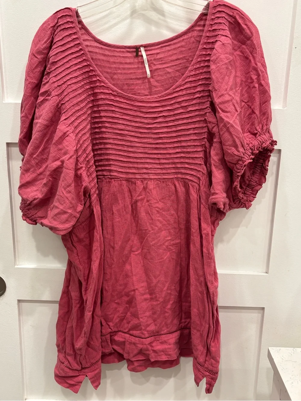 Free People Elsie Dusty Rose Pintuck Puff Sleeve Tunic Top